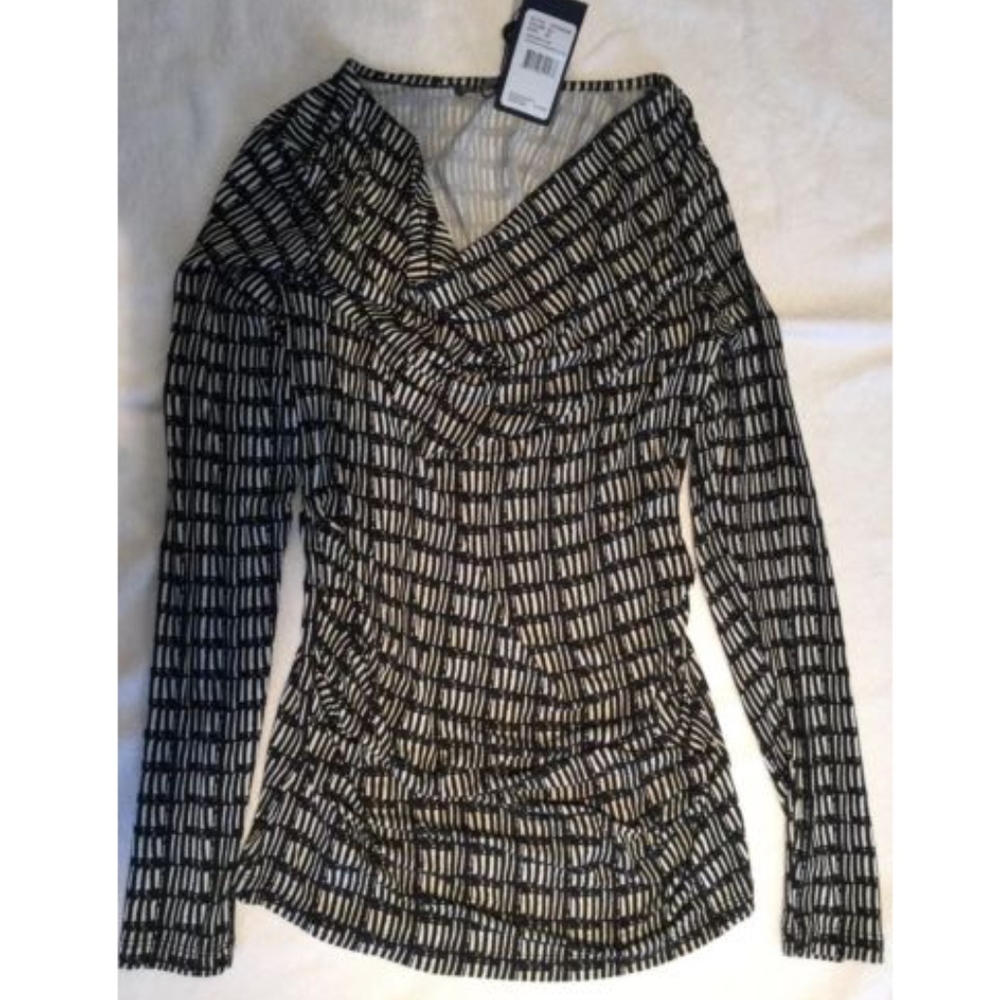 Adriana Papell Rouched Drape Top M Black/White